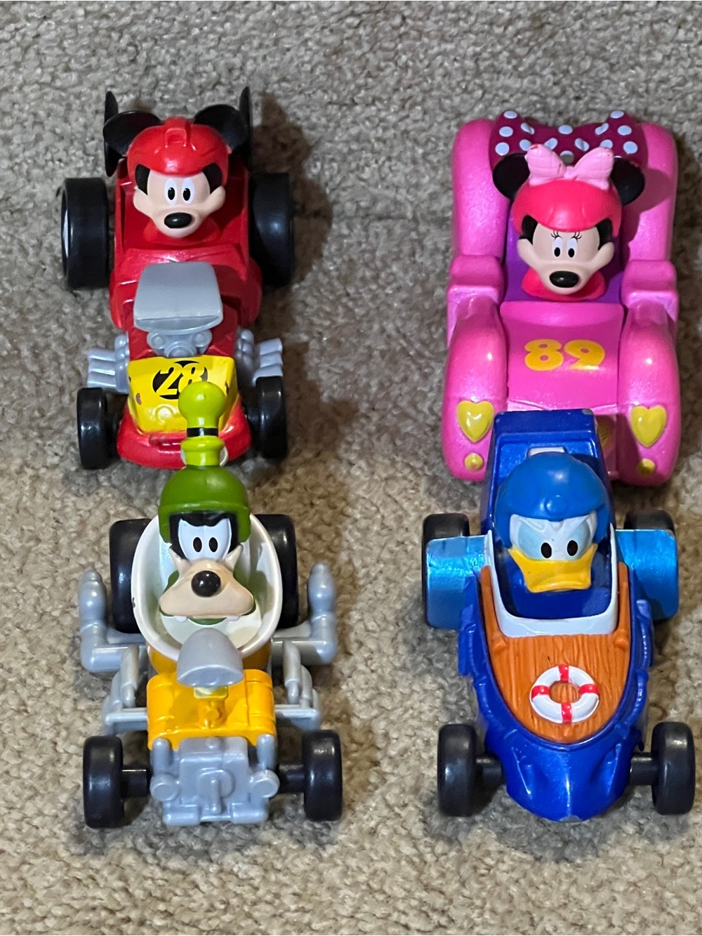 Disney Character die cast Roadster Cars - Mickey, Minnie, Goofy tub Donald boat